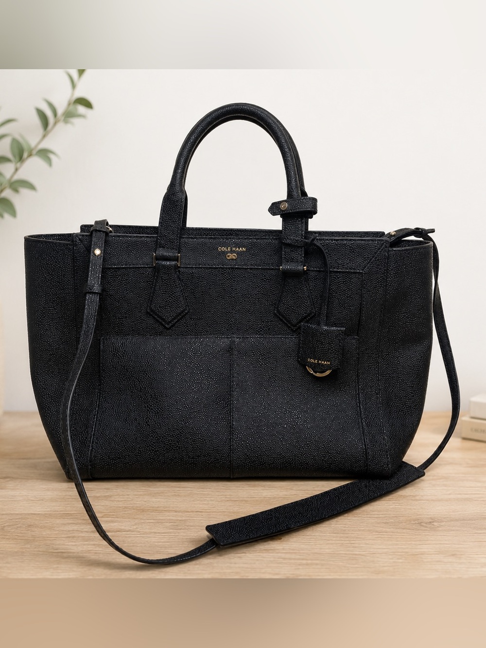 Cole Haan Large Black Pebble Leather Tote and Dust Bag EUC $348